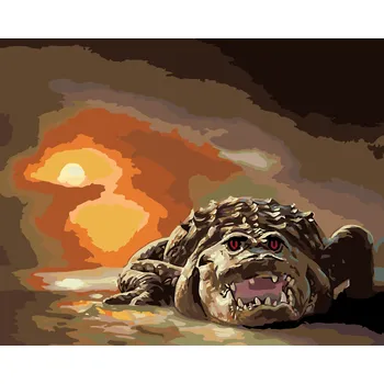 ZUTY Malování podle čísel - ALIGÁTOR, TEMNÉ OČI A ZÁPAD SLUNCE (D. RUSTY RUST) Rozměr: 40x50 cm, Rámování: bez rámu a bez vypnutí plátna