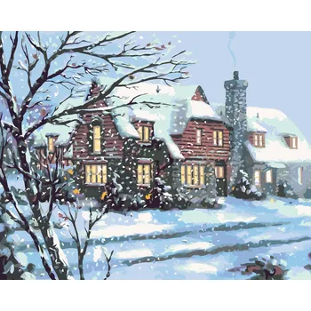 ZUTY Malování podle čísel - ZASNĚŽENÝ DŮM (D. RUSTY RUST) Rozměr: 40x50 cm, Rámování: bez rámu a bez vypnutí plátna