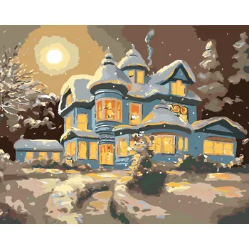 ZUTY Malování podle čísel - ZASNĚŽENÝ MODRÝ DŮM (D. RUSTY RUST) Rozměr: 40x50 cm, Rámování: bez rámu a bez vypnutí plátna
