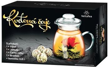 Čaj Velta Tea Dárková kazeta Kvetoucí čaje zelené 4x 6 g + černá konvice 0,6 l