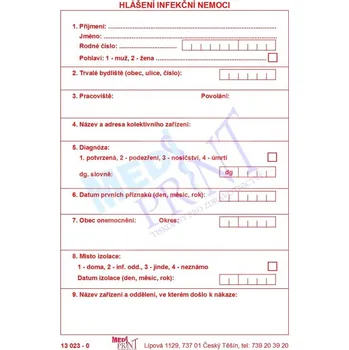 Tiskopis Hlášení infekčních nemocí - červený tisk, 100 ks v balení