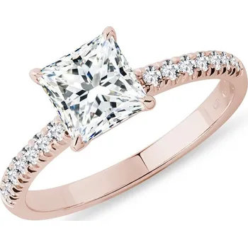 Prsten Prsten s lab grown diamantem princess v růžovém zlatě KLENOTA