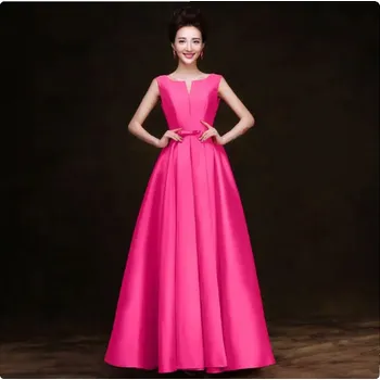 Dámské šaty Dlouhé dámské saténové šaty na ples nebo pro družičku Barva: růžovo červená, Velikost US: 12