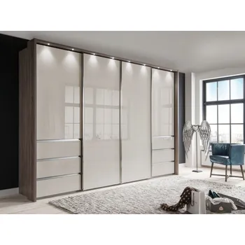 Šatní skříň MALIBU dub Trueffel/sklo Champagne 330 cm