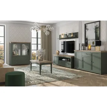 Komoda Nábytek do obývacího pokoje ve venkovském stylu EVORA zelená/dub lefkas