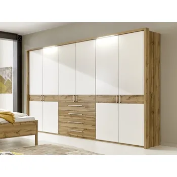 Šatní skříň Šatní skříň s křídlovými dveřmi a osvětlením PADUA alpská bílá/dub