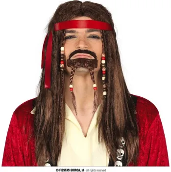 Karnevalová paruka Fiestas Guirca Hnědá paruk a kozí bradkou