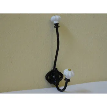 Věšák KRÁSNÝ KOVOVÝ NÁSTĚNNÝ VĚŠÁK PORCELÁNOVÉ UKONČENÍ