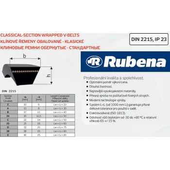 Klínový řemen B 17 x 6100 Li, 6140 Lw, Rubena