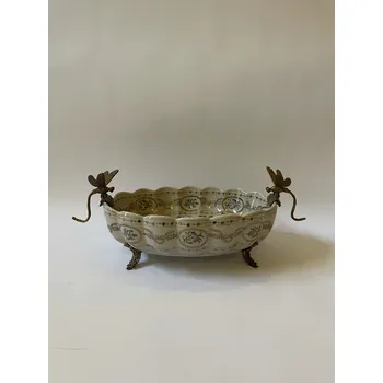 PORCELÁNOVÁ ŽARDINIÉRA - MOSAZNÉ VÁŽKY