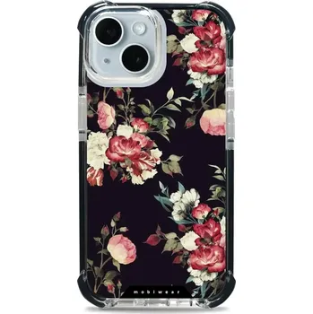 Pouzdro na mobilní telefon Odolný obal Mobiwear MagSafe Elite Bumper - Apple iPhone 15 - D003D Růže na černé (Odolný kryt, pouzdro, obal Mobiwear Elite Bumper na mobil Apple iPhone 15 - D003D Růže na černé, materiál Plast + TPU silikon + kov - zesílená ochrana telefonu, podpora)