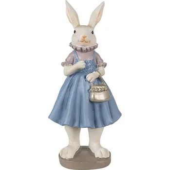 Bytová dekorace Dekorace králičí slečna v modrých šatech s kabelkou - 12*10*27 cm