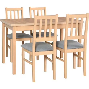 Jídelní stůl Jídelní set, 1 stůl Max 10, 120 x 70 cm a 4 židle Bos 4 v dubu sonoma, látka šedá