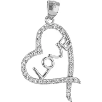 Přívěsek Argento 85458 Stříbrný přívěsek - srdíčko, nápis LOVE, čiré kulaté zirkony