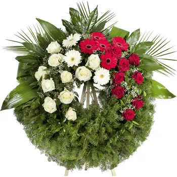 Věnec Smuteční věnec Fantasie bílé a rudé růže