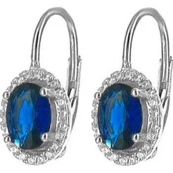 Náušnice Argento 65320 Stříbrné náušnice - modrý oválný zirkon, čiré kulaté zirkony