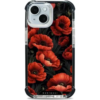 Pouzdro na mobilní telefon Odolný obal Mobiwear MagSafe Elite Bumper - Apple iPhone 15 - D006D Temné červené květy (Odolný kryt, pouzdro, obal Mobiwear Elite Bumper na mobil Apple iPhone 15 - D006D Temné červené květy, materiál Plast + TPU silikon + kov - zesílená ochrana telefonu,