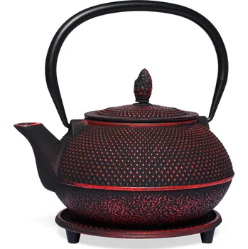 Konvice na čaj Čajová zahrada Japonská litinová konvice Okinawa červená 900ml s podložkou