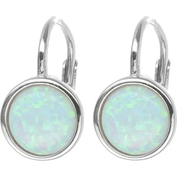 Náušnice Argento 66977 Stříbrné náušnice - bílý kulatý syntetický opál