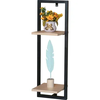 Nástěnné polička Autronic Polička nástěnná 25x20x75 cm, MDF, dekor dub, kov černý mat (P-073 OAK)