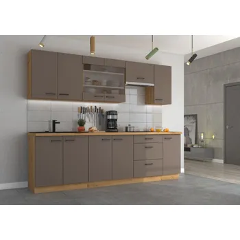 Kuchyňská linka Kuchyně ARCENIO 2, 260 cm, korpus: dub artisan, dvířka: lanýžově šedá + vyzvednutí ZDARMA