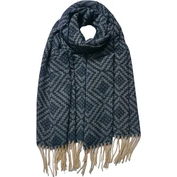 Šála Modrá dámská šála se vzorem a třásněmi- 65*180 cm