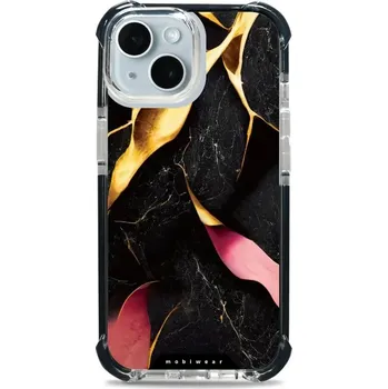 Pouzdro na mobilní telefon Odolný obal Mobiwear MagSafe Elite Bumper - Apple iPhone 15 - D019D Černý a zlatavý mramor (Odolný kryt, pouzdro, obal Mobiwear Elite Bumper na mobil Apple iPhone 15 - D019D Černý a zlatavý mramor, materiál Plast + TPU silikon + kov - zesílená ochrana)