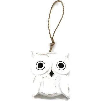 DEKORACE - Sova dřevo, závěs - bílá