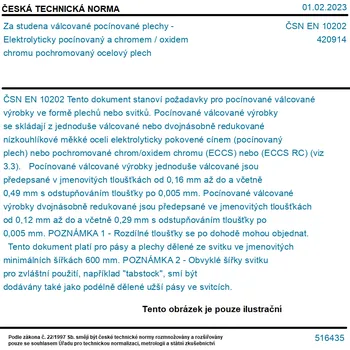 ČSN EN 10202 - Za studena válcované pocínované plechy - Elektrolyticky pocínovaný a chromem / oxidem chromu pochromovaný ocelový plech - Tisk