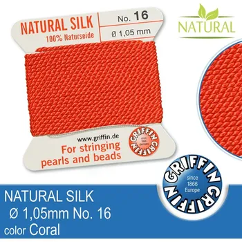 Nit Hedvábná nit s jehlou GRIFFIN síla nitě 1,05mm No.16 délka 2m. Barva Coral