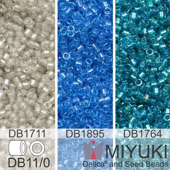 Korálek Korálky Miyuki Delica 11/0. Barevné variace č. 11 DB1895, DB1711, DB1764. Balení 3x5g
