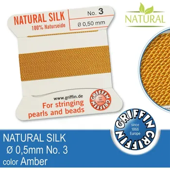 Nit Hedvábná nit s jehlou GRIFFIN síla nitě 0,5mm No.3 délka 2m. Barva Amber