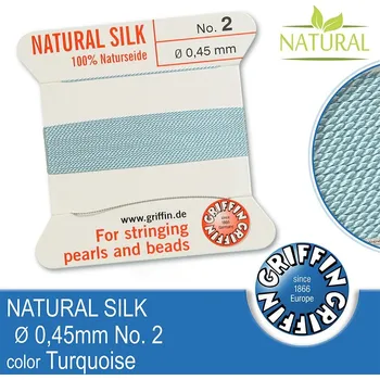 Nit Hedvábná nit s jehlou GRIFFIN síla nitě 0,45mm No.2 délka 2m. Barva Turquoise