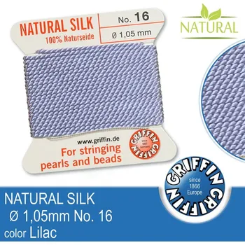 Nit Hedvábná nit s jehlou GRIFFIN síla nitě 1,05mm No.16 délka 2m. Barva Lilac
