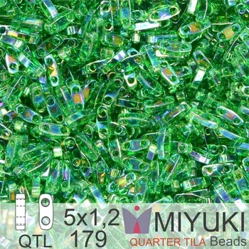 Korálek Korálky Miyuki QuarterTila. Barva Transparent Green AB QTL 179 Balení 3g