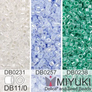Korálek Korálky Miyuki Delica 11/0. Barevné variace č. 22 DB0231, DB0257, DB0238. Balení 3x5g
