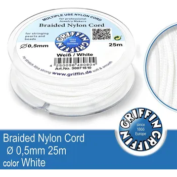 Nit Braided NYLON (splétaná nit na náramky) GRIFFIN síla nitě 0,5mm cívka 25m. Barva White