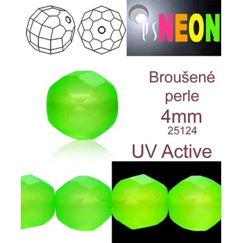 Korálek Korálky NEON (UV Active) BROUŠENÉ velikost pr.4mm barva 25124 ZELENÁ mírně průhledná. Balení 31Ks.