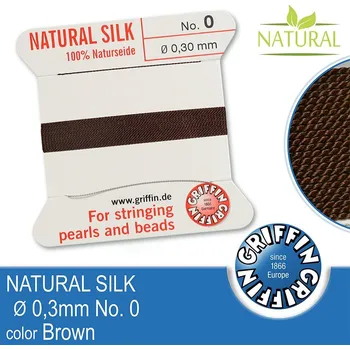 Nit Hedvábná nit s jehlou GRIFFIN síla nitě 0,3mm No.0 délka 2m. Barva Brown