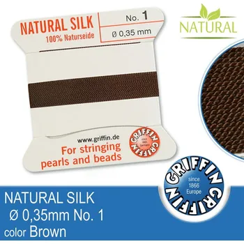 Nit Hedvábná nit s jehlou GRIFFIN síla nitě 0,35mm No.1 délka 2m. Barva Brown