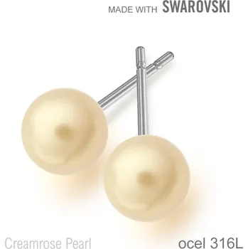 Náušnice Náušnice sada Made with Swarovski 5818 Crystal Creamrose Pearl (001 621) 6mm+puzeta 316L