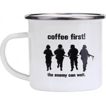 Hrnek COFFEE FIRST! smaltovaný 300 ml BÍLÝ