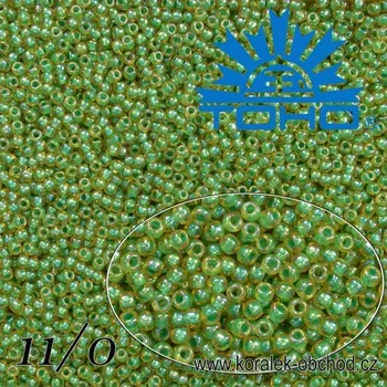 Korálek Korálky TOHO tvar ROUND (kulaté). Velikost 11/0. Barva č.1830-Inside-Color Rainbow Lt Jonquil/Mint Lined . Balení 8g.