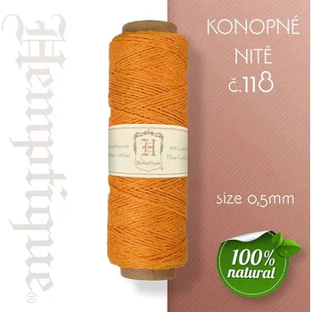 Nit Konopná nit HEMP CORD síla nitě 0,5mm. METRÁŽ Barva č.118 tm.Žlutá