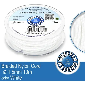 Nit Braided NYLON (splétaná nit na náramky) GRIFFIN síla nitě 1,5mm cívka 10m. Barva White