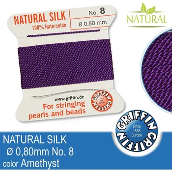 Nit Hedvábná nit s jehlou GRIFFIN síla nitě 0,80mm No.8 délka 2m. Barva Amethyst