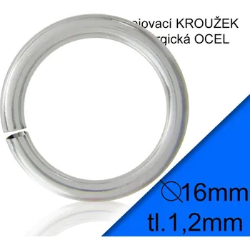 Materiál na výrobu šperku KROUŽEK spojovací-CHIRURGICKÁ OCEL 316L. Velikost venkovní pr.16,0mm tl.1,2mm.
