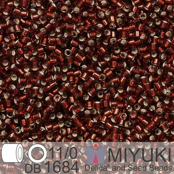 Korálek Korálky Miyuki Delica 11/0. Barva Silverlined Glazed Dark Rootbeer DB1684. Balení 5g.