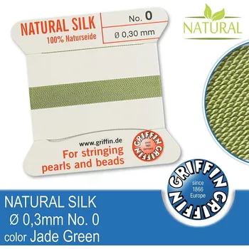 Nit Hedvábná nit s jehlou GRIFFIN síla nitě 0,3mm No.0 délka 2m. Barva Jade Green