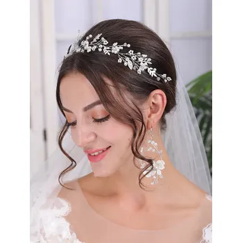 Ozdoba do vlasů B-TOP Ozdoba do vlasů s lístky a perličkami Leaves - stříbrná